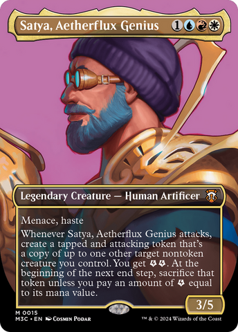 Satya, Aetherflux Genius (Borderless) (Ripple Foil) [Modern Horizons 3 Commander]