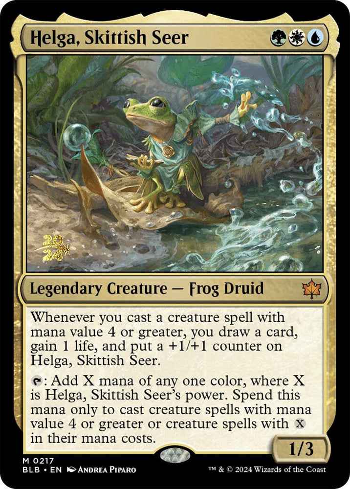 Helga, Skittish Seer [Bloomburrow Prerelease Promos]