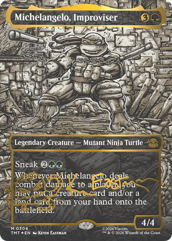 Michelangelo, Improviser (Borderless) (Gold-Stamped Signature) [Teenage Mutant Ninja Turtles]